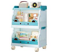 GUODDM Libreria Su Ruote - Scaffale Portaoggetti Multilivello Con Ruote, Scaffale Da Pavimento Pieghevole, Carrello Mobile Per Soggiorno, Camera Da Letto(Blue,41.5 * 27 * 59cm)