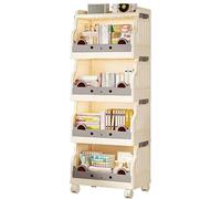 GUODDM Libreria Su Ruote - Scaffale Portaoggetti Multilivello Con Ruote, Scaffale Da Pavimento Pieghevole, Carrello Mobile Per Soggiorno, Camera Da Letto(Beige,41.5 * 27 * 109cm)