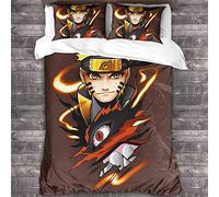 Guofuos Naruto Copertina Di Piumone Per Stampa 3D Set Di Biancheria Da Letto A 3 Pezzi Copertura Trapunta in Microfibra Morbida Per Bambini Adolescenti Adulti, Con Cuscino, Cerniera Double(200x200cm)