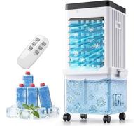 GUOGAI Condizionatore d'Aria evaporativo Portatile per casa con Display, Telecomando, Timer 24 Ore e 3 velocità Ventola, raffreddatore ad Acqua Silenzioso.