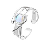GUOGAOzz Anello regolabile in argento con pietra di luna, anello aperto con pietra di luna, elegante regalo boho per donne e ragazze (Silver)