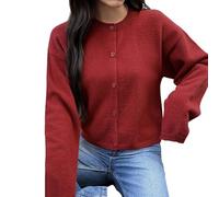 GUOGAOzz Cardigan Corto da Donna in Maglia, Maglione a Maniche Lunghe con Bottoni, Top Autunnale da Indossare sopra Altri Capi per Un Look Casual (Red,M)