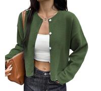 GUOGAOzz Cardigan Corto da Donna in Maglia, Maglione a Maniche Lunghe con Bottoni, Top Autunnale da Indossare sopra Altri Capi per Un Look Casual (Green,L)