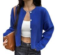GUOGAOzz Cardigan Corto da Donna in Maglia, Maglione a Maniche Lunghe con Bottoni, Top Autunnale da Indossare sopra Altri Capi per Un Look Casual (Blue,L)