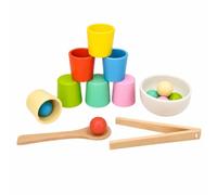 Guohetuk Gioco di Ordinamento con Tazze Colorate e Perline Atossico Gioco Prescolare in Legno Compatto Giocattolo Educativo per Bambini Piccoli, Senza Figura