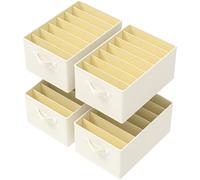GUOHNHE 4 Pezzi Organizer Armadio, Organizzatori per Biancheria Intima Pieghevole, Divisori per Cassetti con 7 Scomparti, per Calze, Cravatte, Cinture, Beige, 40 x 30 x 20 cm, XSNY14BEL-4