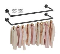GUOHNHE 97cm Barra Appendiabiti da Parete, Set da 2, Bastoni per Armadi per Tubo Industriale, Penderia per Abiti Retrò Rimovibile, Appendere i Vestiti, per piccolo spazio, Nero, SG97B-2