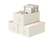 GUOHNHE Scatole per Armadio, Set da 3 Ceste Portaoggetti, Cubi Contenitori Salvaspazio con 2 Manici, Wardrobe Organizer Non Tessuto, 41 x 25 x 16.5 cm, Beige, XSNY11BEM-3