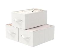 GUOHNHE Scatole Portaoggetti, Set da 3 Ceste per Armadio, Cubi Contenitori Salvaspazio con 2 Manici, Wardrobe Organizer Non Tessuto, 47 x 28 x 20 cm, Bianco, XSNY11WL-3
