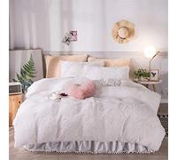 GUOJM Fleece Caldo Accogliente Accogliente Set di Biancheria da Letto in Pile Copertina Trapunta di 1 Piumino Coperchio 1 Foglio da Letto 2 Cuscinetti Set da Letti Super Morbidi, Bianco, re