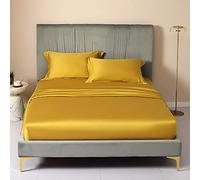 GUOJM Tencel Adattata a Forma di Materasso Copertura Solida con Fogli di Letti da Letto a Fascia Elastica Doppia Foglio di Letti Queen Size -Gold_135cmx200cm*25cm (1pcs)