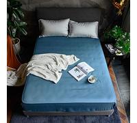GUOJM Tencel Adattata a Forma di Materasso Cover Cover Solido con Fogli di Biancheria da Letto a Banda Elastica Doppia Foglio di Letti Queen Size -Lake_Blue_120cmx200cm*30cm (1pcs)