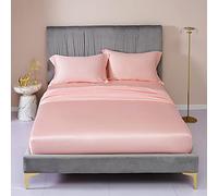 GUOJM Tencel Adattata a Forma di Materasso Cover Solido con Fogli di Letti da Letto a Fascia Elastica a Fascia Doppia Foglio di Letti Queen Size -Pink_180cmx200cm*30cm (3pc)