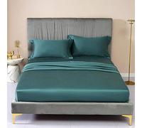 GUOJM Tencel Adattata a Forma di Materasso Cover Solido di Colore con Letti da Letto a Fascia Elastica a Fascia Doppia Foglio di Letti Queen Size -Blue_Green_150cmx200cm*40cm (1pcs)
