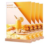 GUOKOFF Porta Menu da Tavolo A4 (4 Pezzi), Porta Avvisi da Tavolo A4, Espositore da Tavolo in Acrilico, Supporti menù A4 in legno, Portamenu A Forma di T