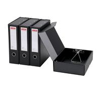 GUOKOFF Scatola Archivio A4, 4 Pezzi Scatola Archivio con Coperchio, Dorso da 88 mm, Scatole per Documenti archivio, Cartella Portaprogetti Scatole per ufficio, Scuole (Nero)