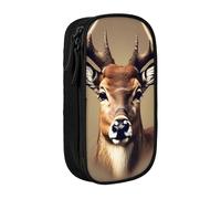 GUOLGP Accesso facile dei materiali scolastici di stoccaggio multi-compartimento dei sacchetti funzionali della matita della stampa della testa di cervo, Nero , Taglia unica, Con tasca per il