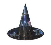 GUOLGP Aerial Night Of View Hong Kong stampa elegante cappello da strega di Halloween per feste carnevale e cosplay leggero pieghevole