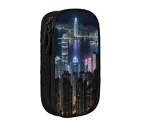 GUOLGP Aerial Night of View Hong Kong Stampa Funzionale Matita Sacchetti Multi-Scompartimento di Archiviazione Forniture scolastiche di facile accesso, Nero , Taglia unica, Con tasca per il