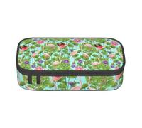 GUOLGP Astuccio con fenicottero e fiori con stampa di fiori e scritta "Love", spazioso astuccio per penne da studio e da viaggio, Nero , Taglia unica