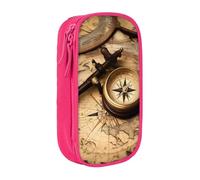 GUOLGP Astuccio funzionale con stampa di bussola e vecchia mappa del mondo, multi-scomparto, materiale scolastico, facile accesso, rosa, Taglia unica, Con tasca per il