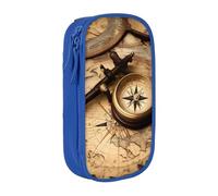 GUOLGP Astuccio funzionale con stampa di bussola e vecchia mappa del mondo, multi-scomparto, materiale scolastico, facile accesso, Blu, Taglia unica, Con tasca per il
