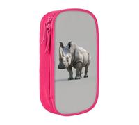 GUOLGP Astuccio funzionale con stampa di rinoceronte animale, multi-scomparto, materiale scolastico, facile accesso, rosa, Taglia unica, Con tasca per il
