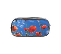 GUOLGP Astuccio trasparente con stampa papaveri su cielo blu, per studenti, ragazzi e ragazze, astuccio trasparente per cancelleria, organizer