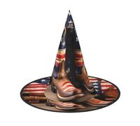 GUOLGP Bandiera americana con stivali da cowboy stampa elegante cappello da strega di Halloween per feste carnevale e cosplay leggero pieghevole