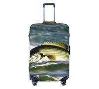 GUOLGP Bass Fishing Wave Print Copertura universale per valigie elastica lavabile da viaggio con doppia faccia, Nero , M