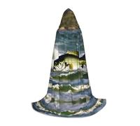 GUOLGP Bass Fishing Wave Print Halloween mantello con cappuccio uomini donne adolescenti mago veste per costume di Natale Carnevale