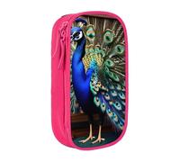 GUOLGP Bella stampa con immagine di pavone funzionale astuccio multi-scomparto materiale scolastico di facile accesso, rosa, Taglia unica, Con tasca per il