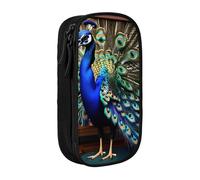 GUOLGP Bella stampa con immagine di pavone funzionale astuccio multi-scomparto materiale scolastico di facile accesso, Nero , Taglia unica, Con tasca per il