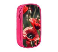 GUOLGP Bellissimo astuccio funzionale con stampa di papaveri rossi, multi-scomparto, materiale scolastico, facile accesso, rosa, Taglia unica, Con tasca per il