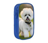 GUOLGP Bichon Frise Dog on the Grass Print - Astuccio funzionale multi-scomparto per la scuola, facile accesso, Blu, Taglia unica, Con tasca per il