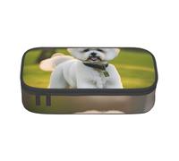 GUOLGP Bichon Frise Dog On The Grass Print Elegante Grande Capacità Astuccio Spazioso Studio Penna Astuccio Forniture Scuola Viaggio, Nero , Taglia unica