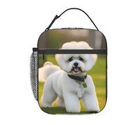 GUOLGP Bichon Frise Dog On The Grass Print Funzionalità Tote Pratica Borsa Pranzo Picnic Snack Bevande Lavoro Scuola Viaggi