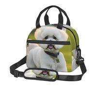 GUOLGP Bichon Frise Dog on the Grass Print Student Insulated Lunch Bag School Tracolla Regolabile Lavoro Viaggi Picnic