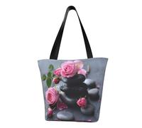 GUOLGP Borsa a tracolla estiva con stampa di fiori e pietre termali e rose, da viaggio, in spiaggia, per spostamenti quotidiani, accessorio per uomini e donne