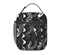 GUOLGP Borsa per il pranzo pratica con motivo a pelle di serpente nero e bianco con stampa a pelle di serpente per picnic, snack, bevande, lavoro, scuola, viaggi