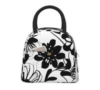 GUOLGP Borsa termica per il pranzo con stampa a fiori bianchi e neri, leggera, per lavoro, scuola, picnic, mantiene i pasti freschi