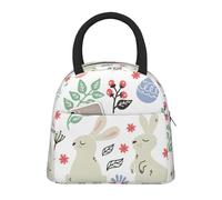 GUOLGP Borsa termica per il pranzo con stampa di fiori, coniglietti, uccelli, leggera, per lavoro, scuola, picnic, mantiene i pasti freschi