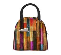 GUOLGP Borsa termica per il pranzo, leggera, colorata, con stampa in legno dipinto, per lavoro, scuola, picnic, mantiene i pasti freschi
