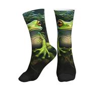 GUOLGP Calzini sportivi a tubo intermedio con stampa rana della pace, per uomo e donna, con vestibilità antiscivolo, per palestra, jogging, allenamento, 1 nero, Taglia unica