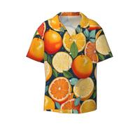 GUOLGP Camicia da uomo traspirante con stampa di agrumi con colletto cubano camicia a maniche corte elegante abbigliamento casual estivo, Nero , L