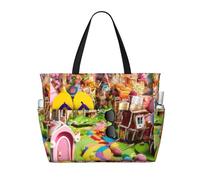 GUOLGP Candy Land Print Elegante Borsa Impermeabile Tote Multi-Tasche Pieghevole Leggero Avventure All'aperto