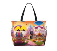 GUOLGP Candy Land Print Elegante Borsa Impermeabile Tote Multi-Tasche Pieghevole Leggero Avventure All'aperto
