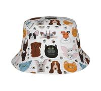 GUOLGP Cappello da pescatore con gatto e cane con stampa di cartoni animati, ampio uso, protezione solare, cappello alla pescatora per escursionismo, campeggio, spiaggia,