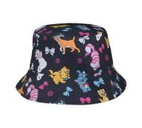 GUOLGP Cappello da pescatore con stampa di gatto in stile cartone animato, ampio uso, protezione solare, escursionismo, campeggio, spiaggia, avventura, nero