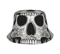 GUOLGP Cappello da pescatore messicano con stampa di teschio, ampio uso, protezione solare, escursionismo, campeggio, spiaggia, avventura, nero
